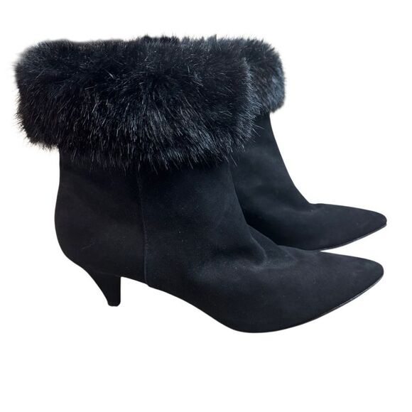 Aquatalia Black Suede Faux Fur Kitten Heel Booties - Picture 3 of 12